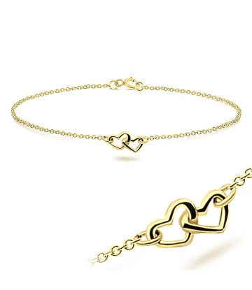 Double Heart Gold Plated Silver Anklets ANK-316-GP